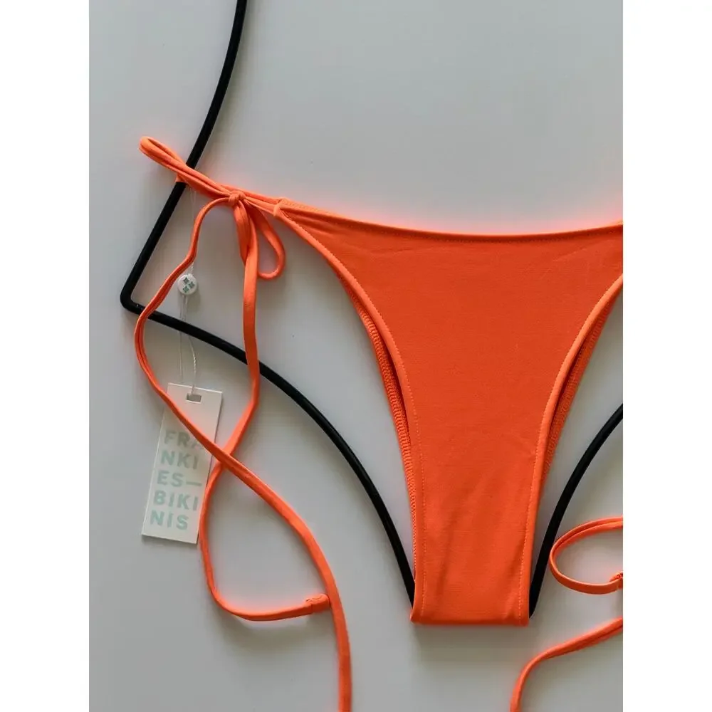Frankie’s Bikinis Divine Shine Tie Bikini Bottom - Cuties Orange - L - NWT